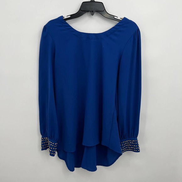 Metaphor Tops - Metaphor Women's Blue Long Sleeve Round Neck Studded Cuff Blouse Size M